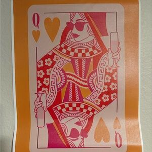 Queen of Hearts Art Print - Pink & Orange Playing Card